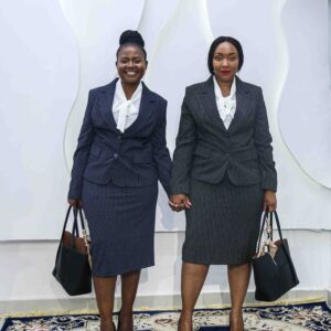 White Pin Stripped Skirt Suit